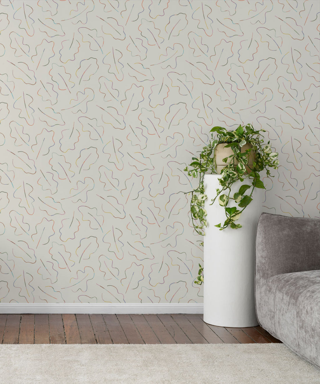 Spring Leaves Wallpaper, Pastel Ivory