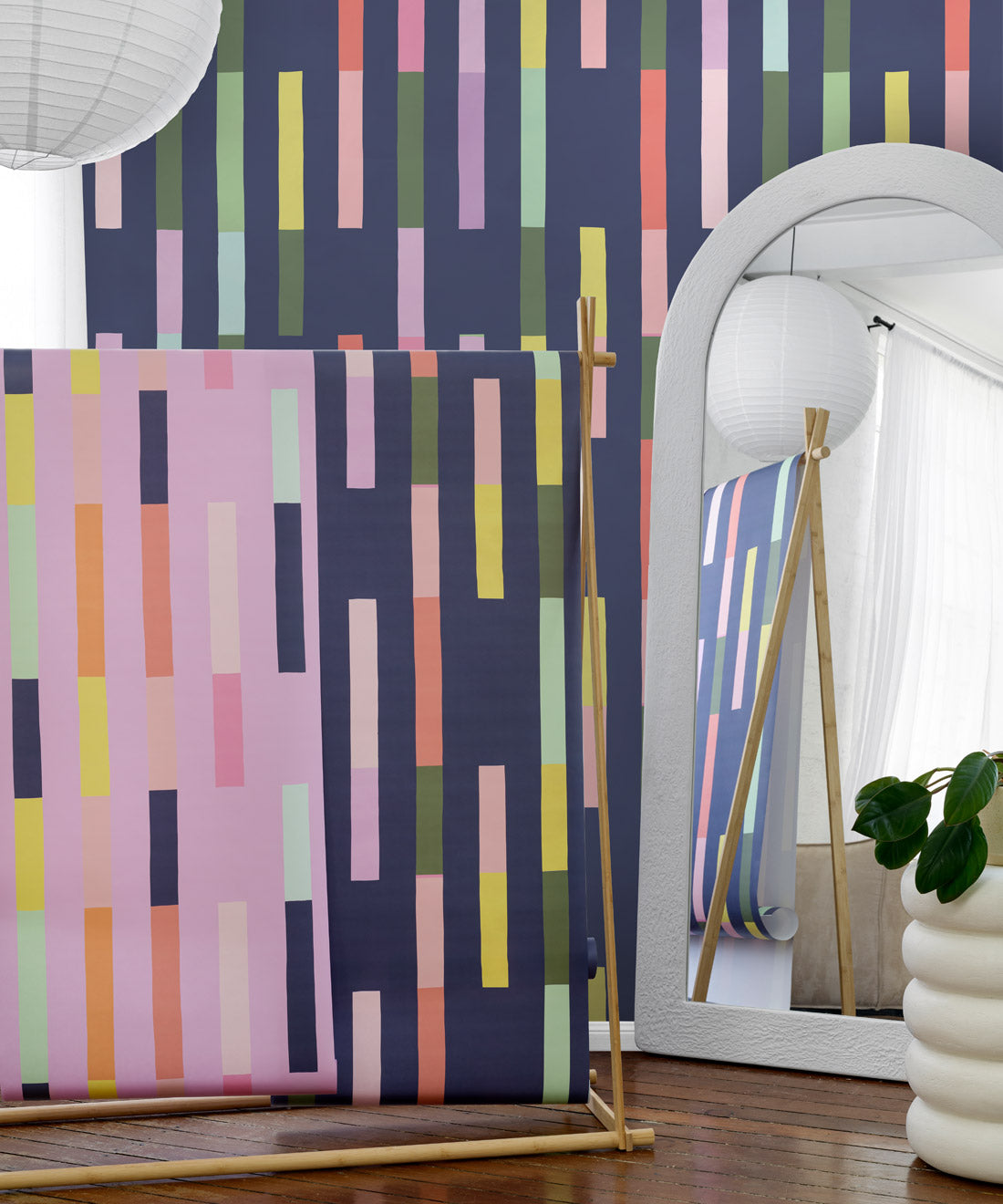 Sweet Rainbow Stripe Wallpaper, Navy