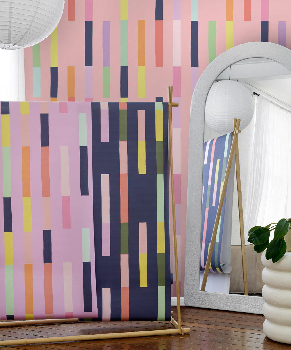 Sweet Rainbow Stripe Wallpaper, Peach