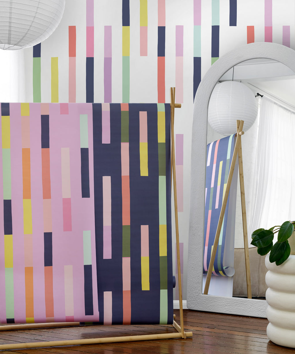 Sweet Rainbow Stripe Wallpaper, White