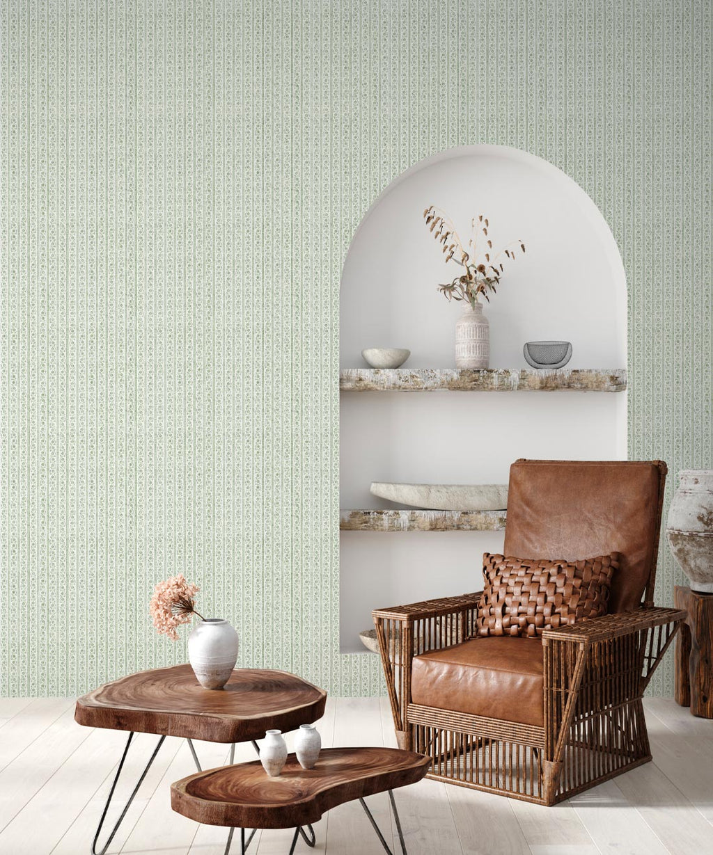 Daisy Chain Wallpaper, Mint Ivory