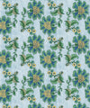 French Floral Wallpaper, Indigo Green Stripe