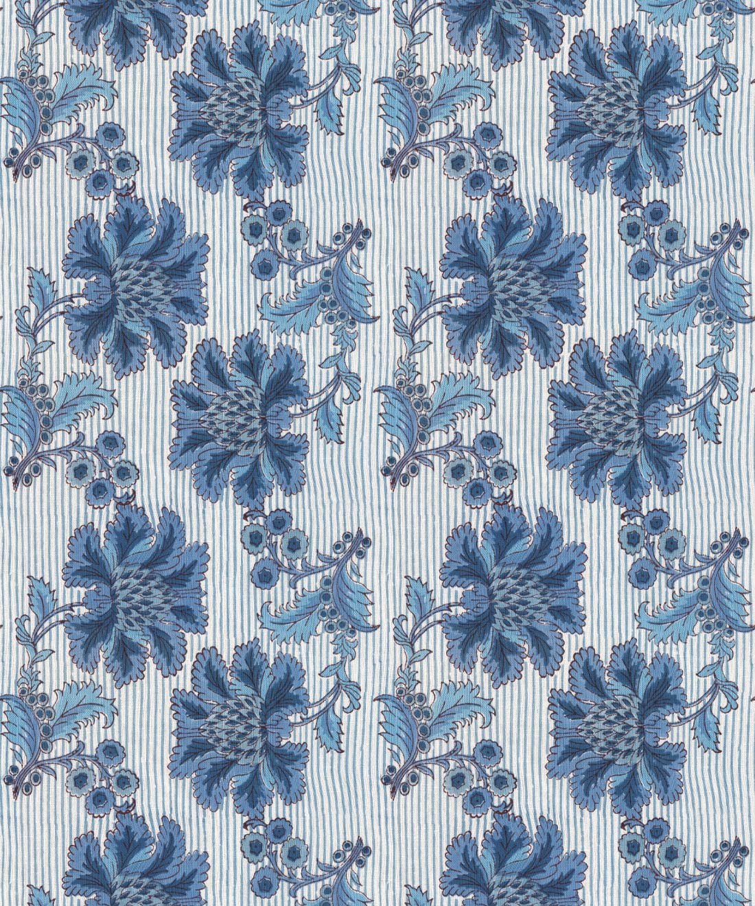 French Floral Wallpaper, Indigo Ivory Stripe