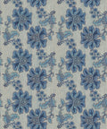 French Floral Wallpaper, Indigo Natural Stripe