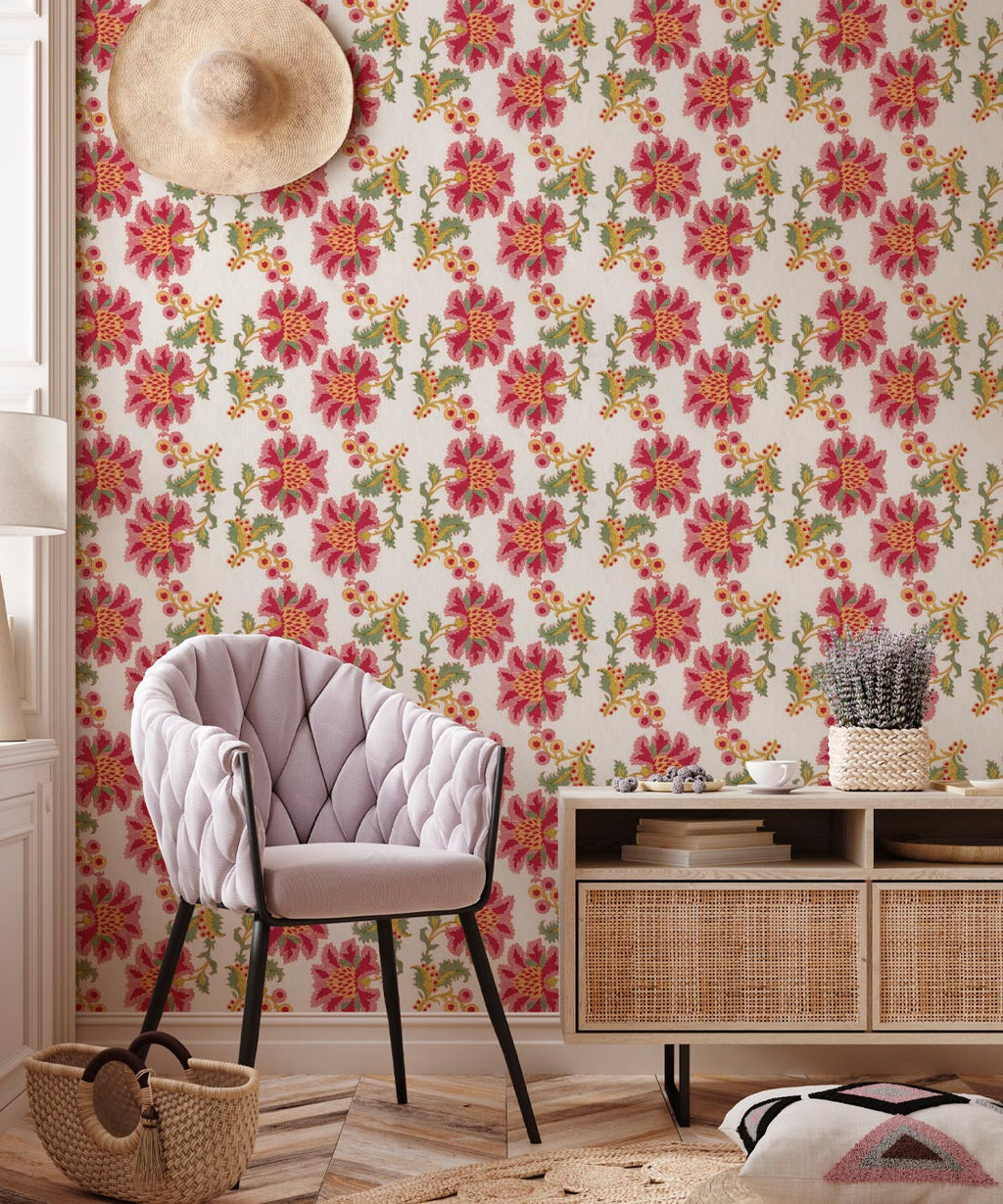 French Floral Wallpaper, Multi Ivory