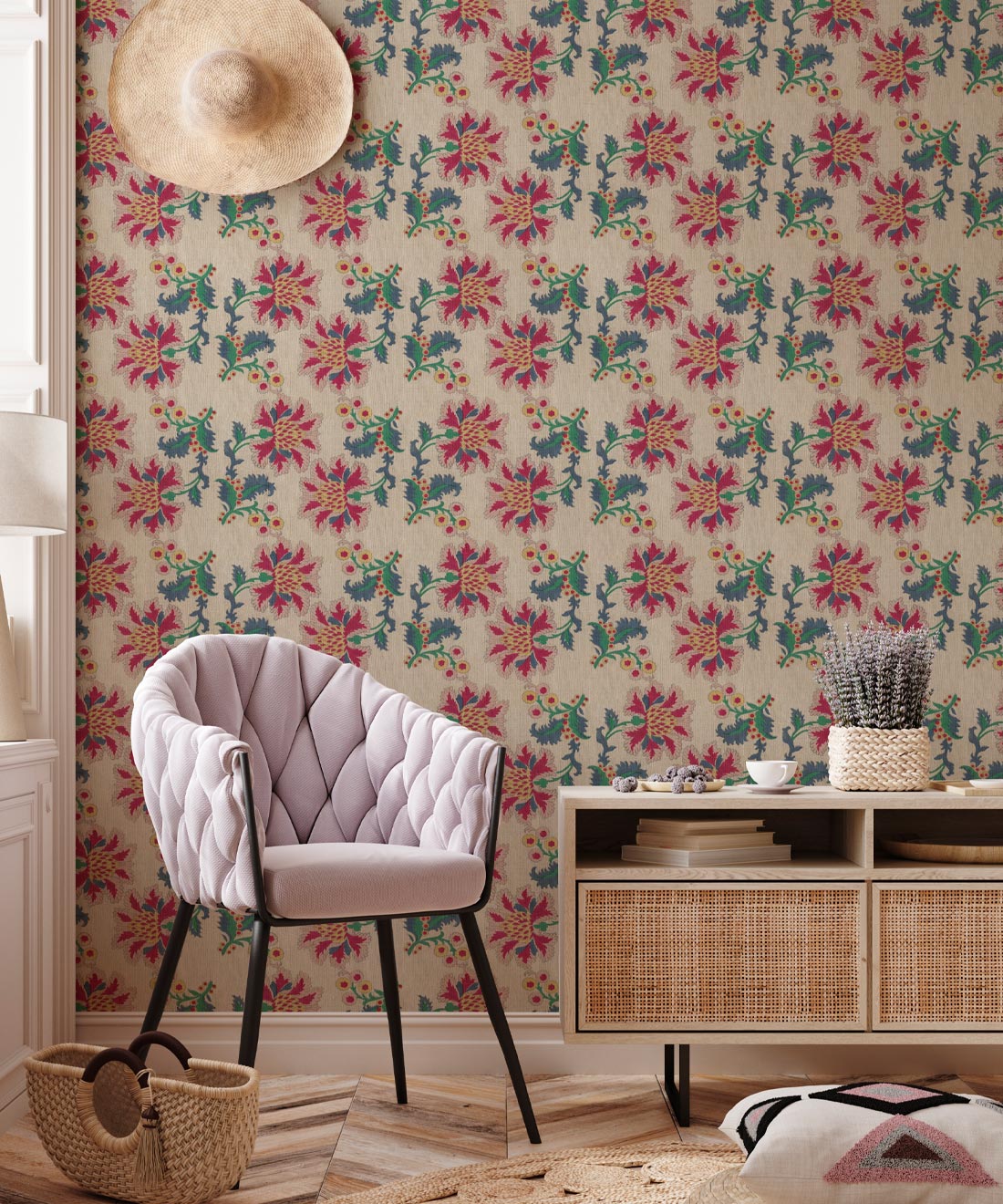 French Floral Wallpaper, Multi Natural