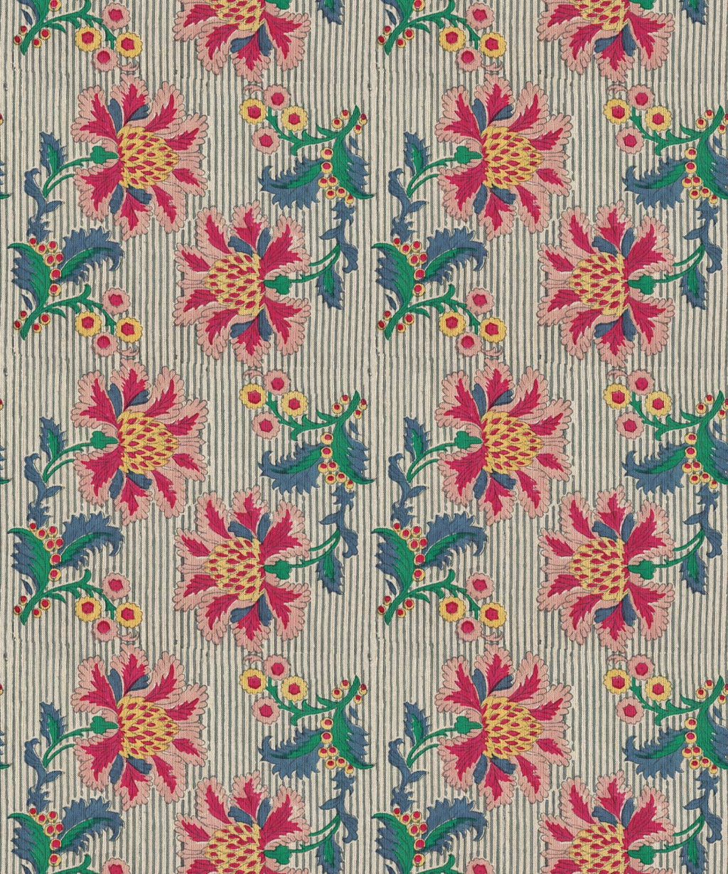 French Floral Wallpaper, Multi Natural Stripe