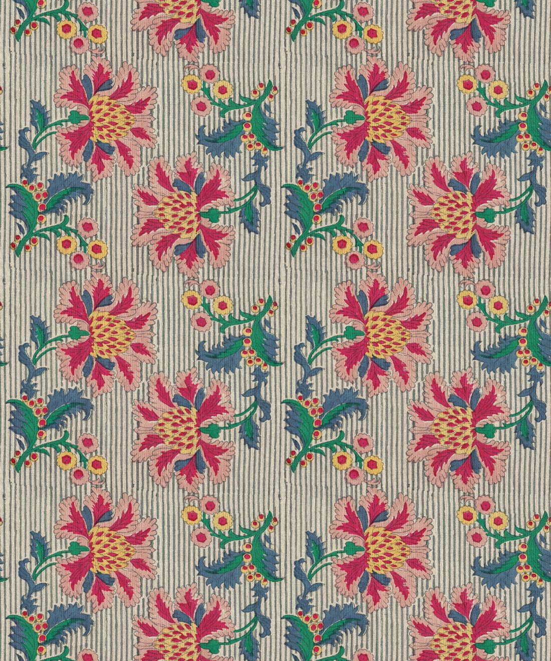 French Floral Wallpaper, Multi Natural Stripe