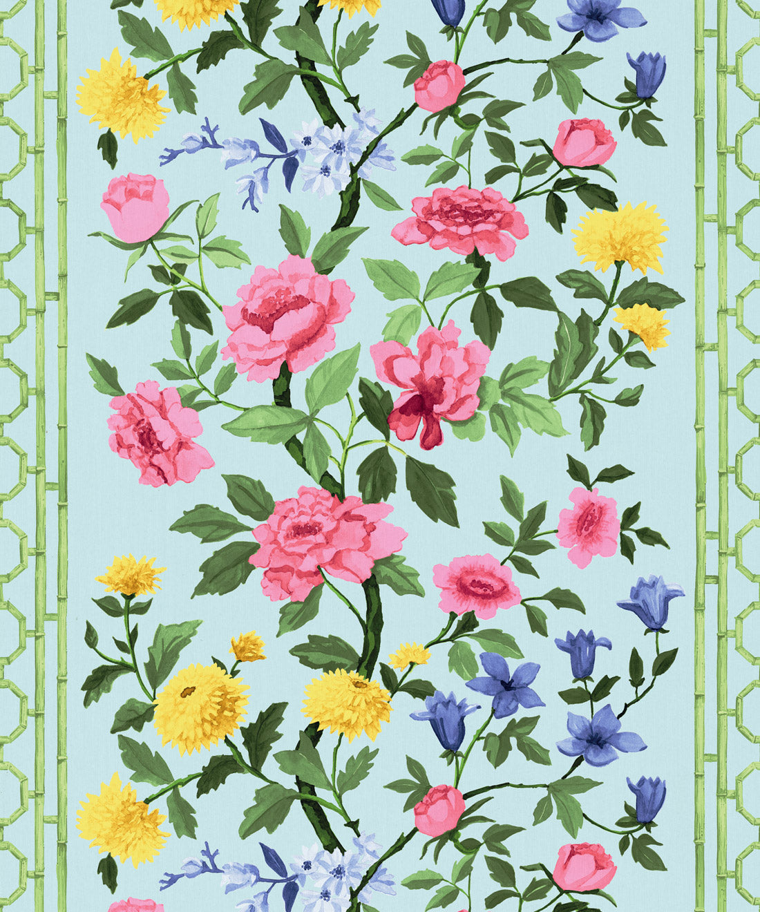 Edith Decorative Textile Wallpaper, Pink on Duck Egg