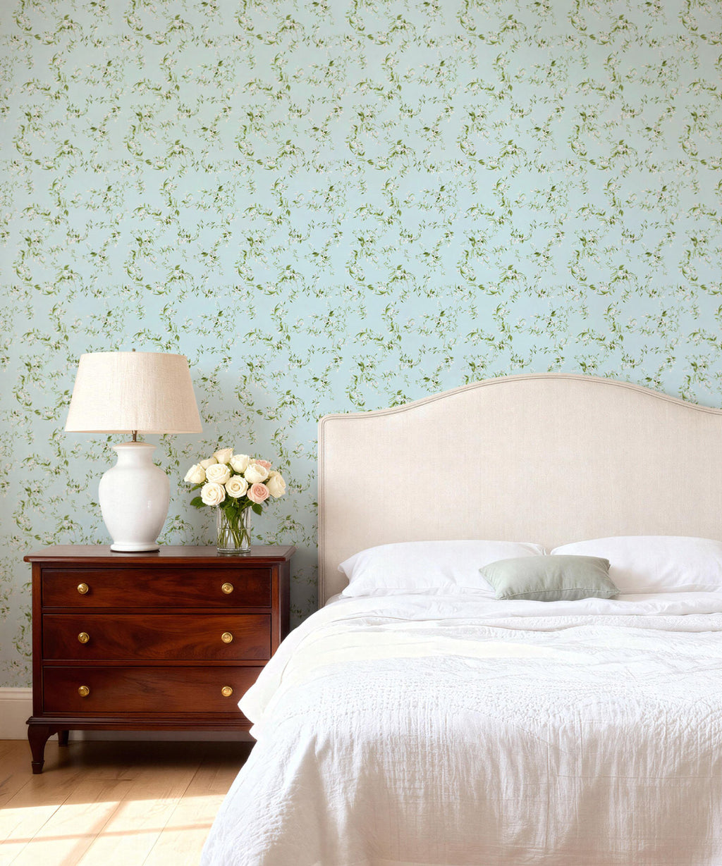 Libby Decorative Textile Wallpaper, Duck Egg