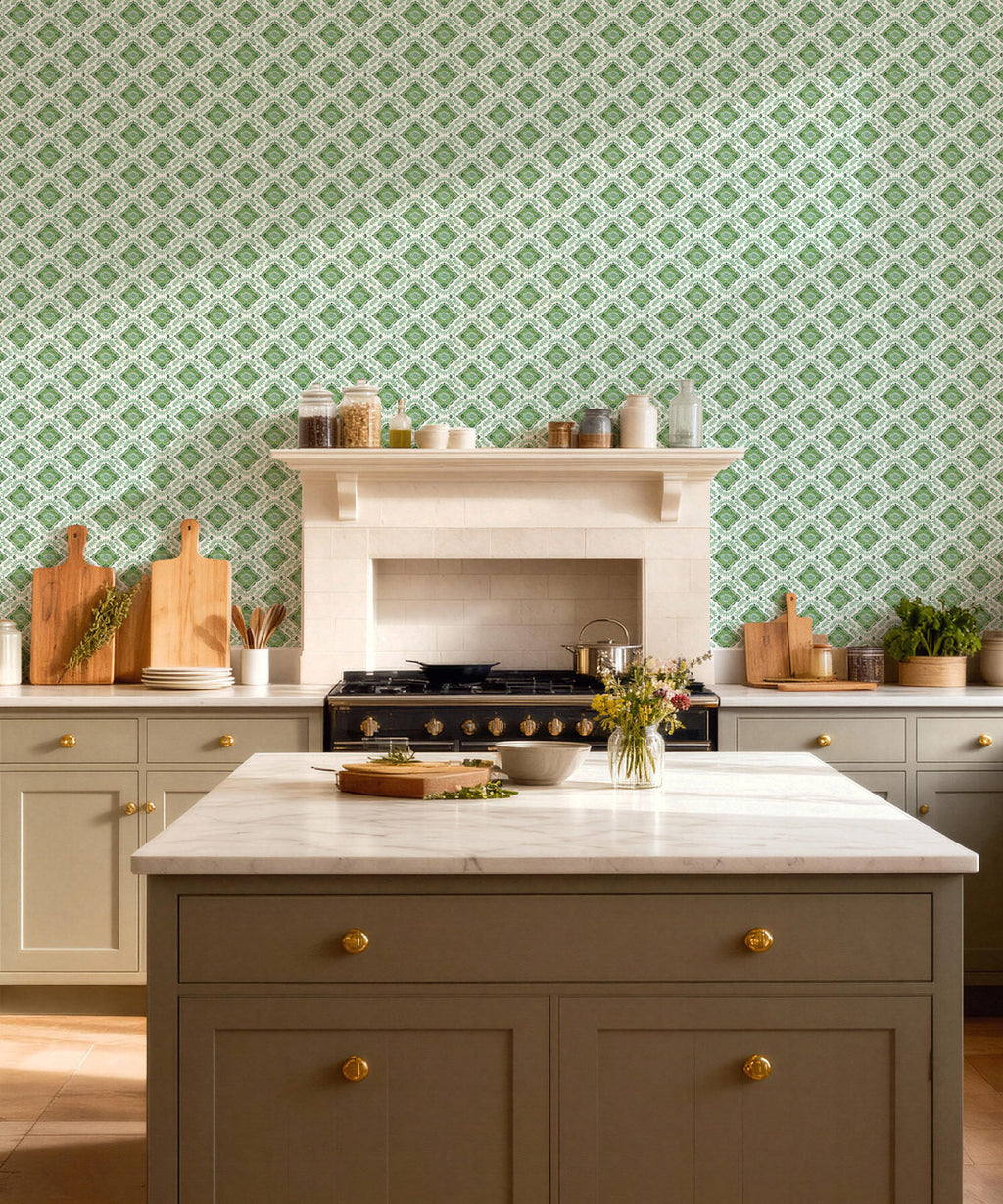 Mandalay Decorative Textile Wallpaper, Green