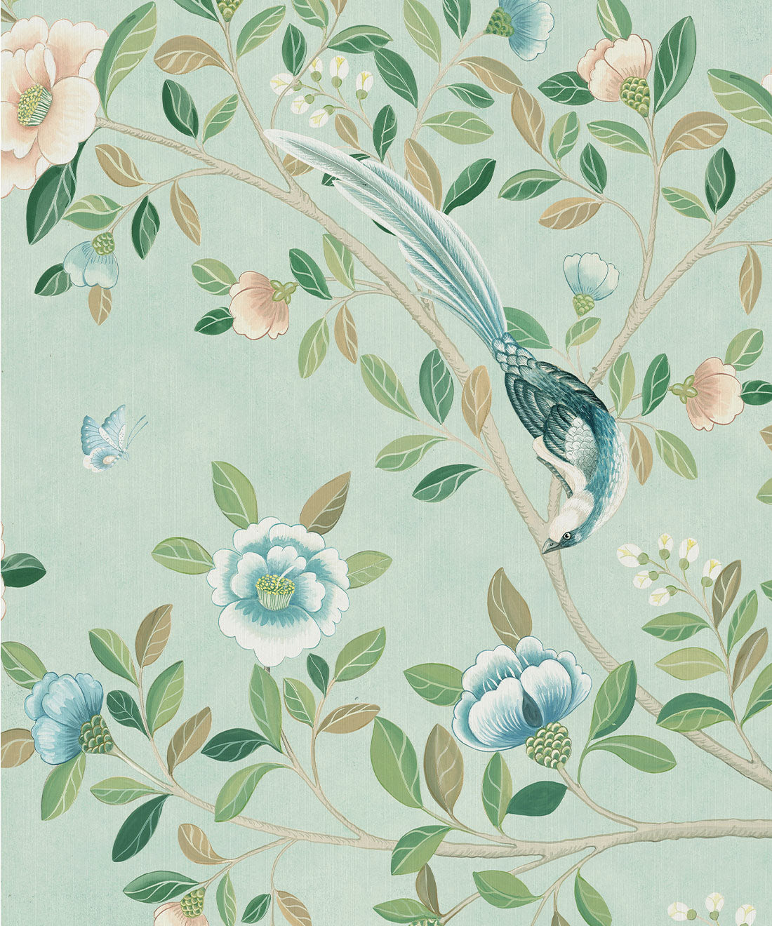 Camellia Tree Decorative Textile Mural, Powder Blue