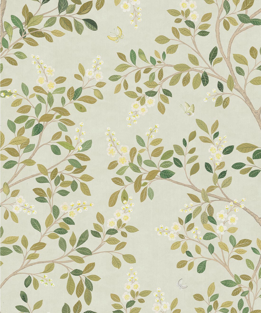 White Blossom Tree Decorative Textile Wallpaper, Beige