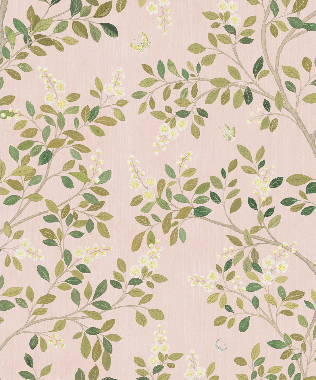 White Blossom Tree Decorative Textile Wallpaper, Pink