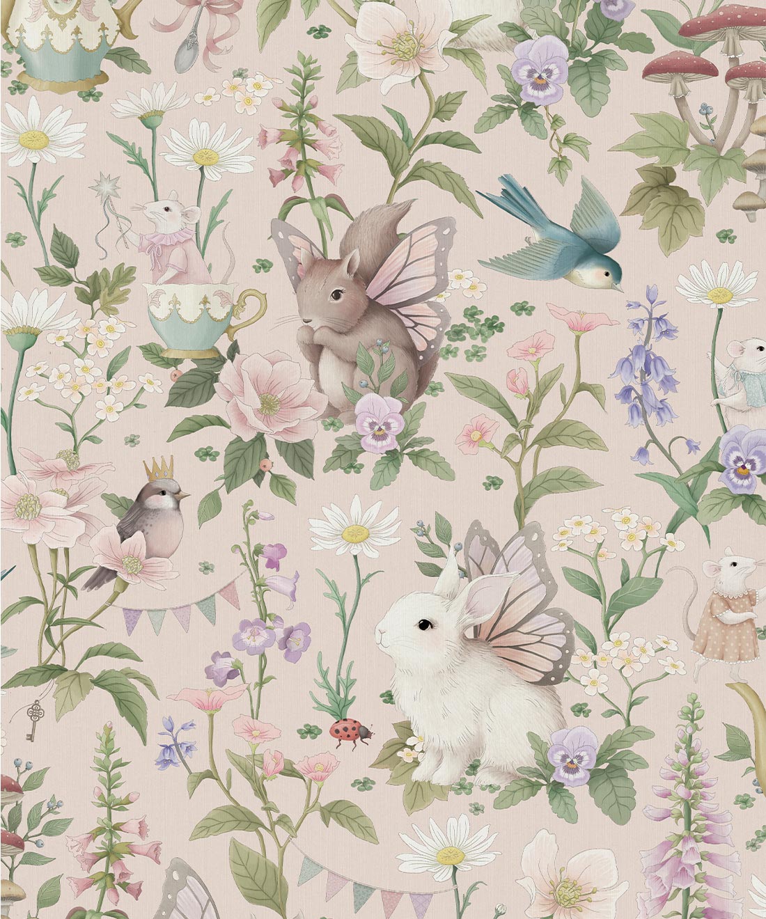 Garden Party Decorative Textile Wallpaper, Petal Pink