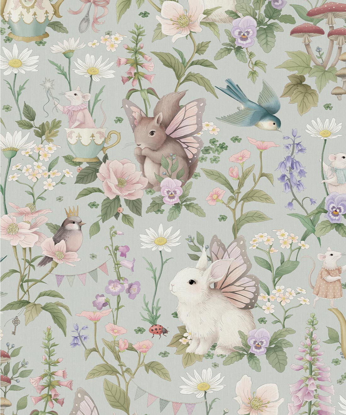 Garden Party Decorative Textile Wallpaper, Sweet Blue