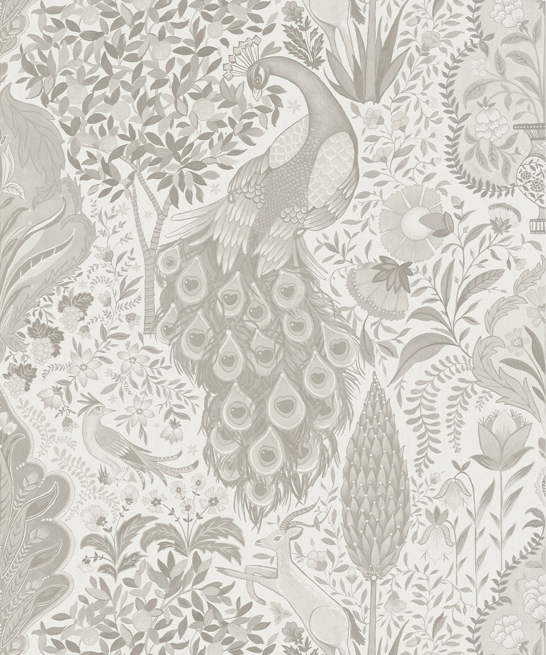 Peacock Garden Decorative Textile Wallpaper, Ivory