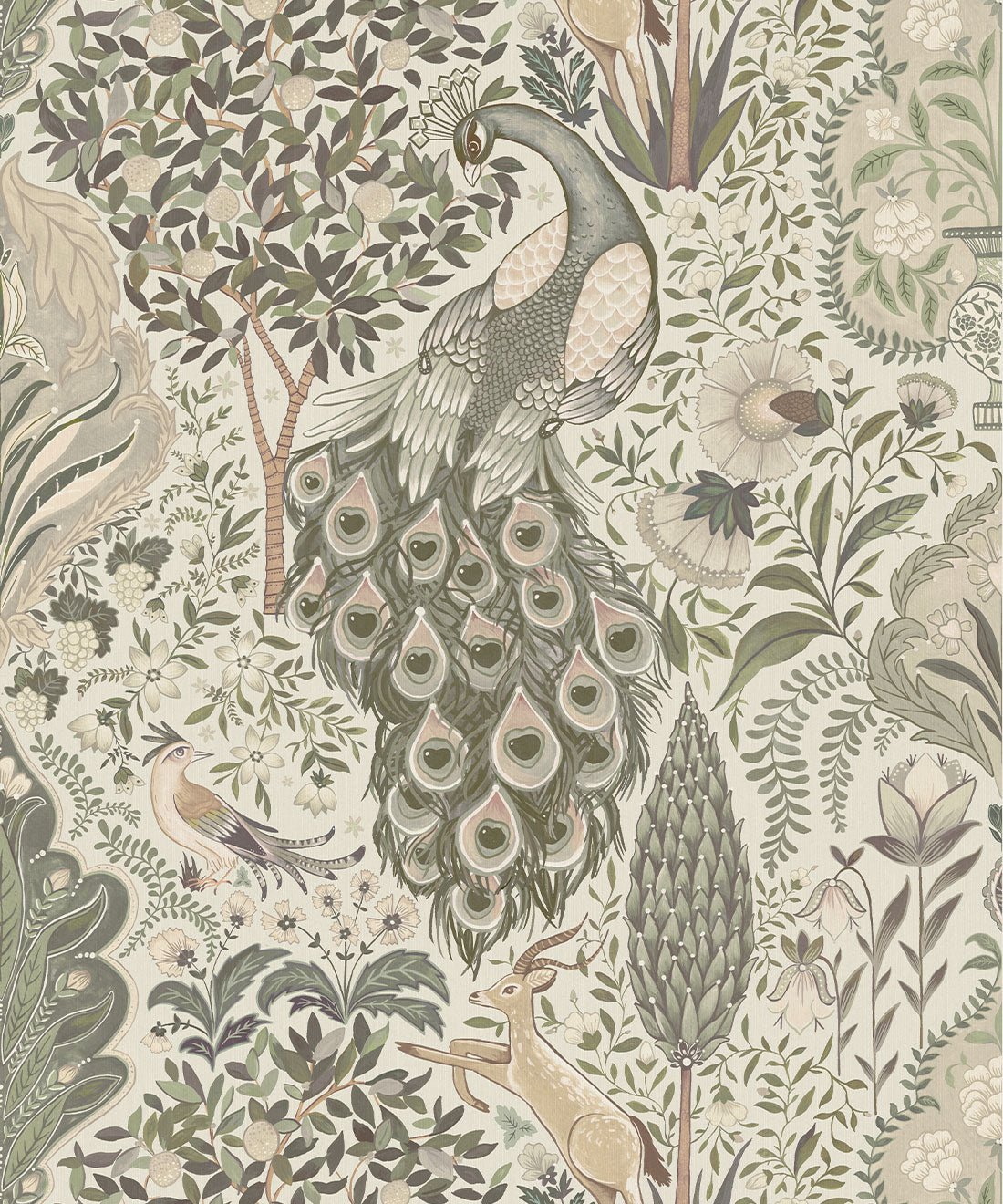 Peacock Garden Decorative Textile Wallpaper, Linen