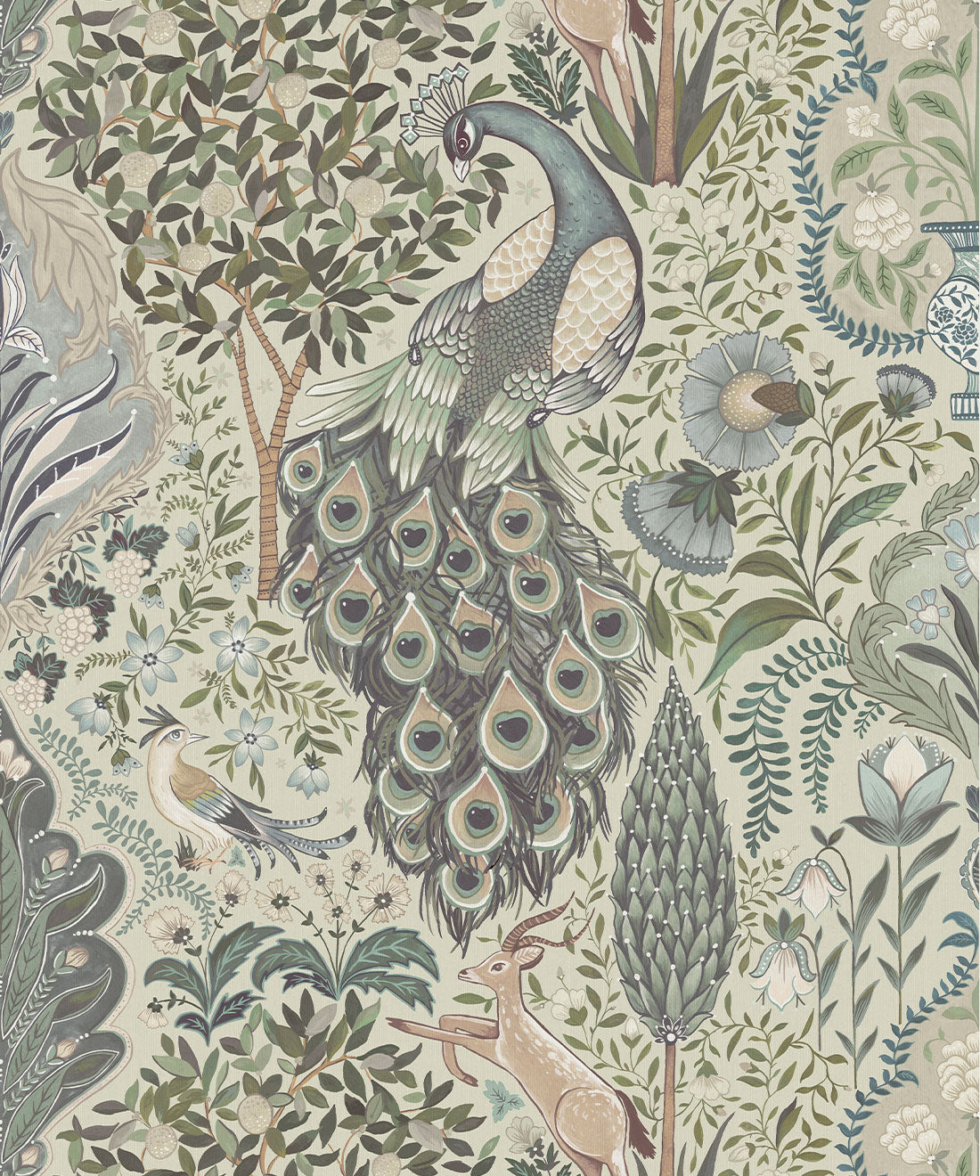 Peacock Garden Decorative Textile Wallpaper, Periwinkle