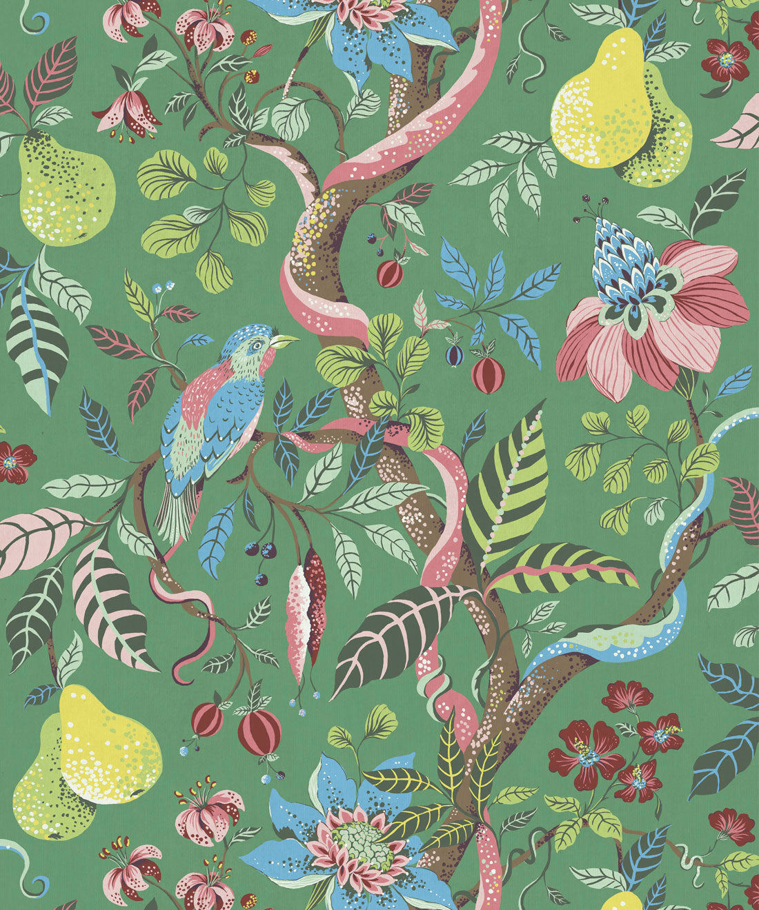 Pear Tree Decorative Textile Wallpaper, Emerald