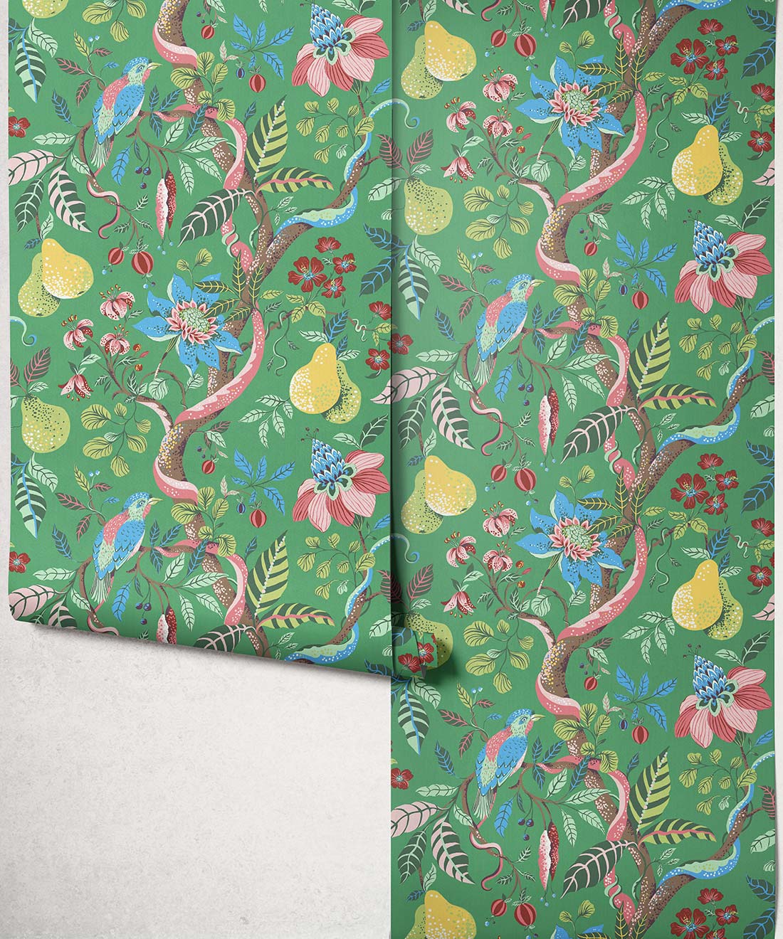 Pear Tree Decorative Textile Wallpaper, Emerald