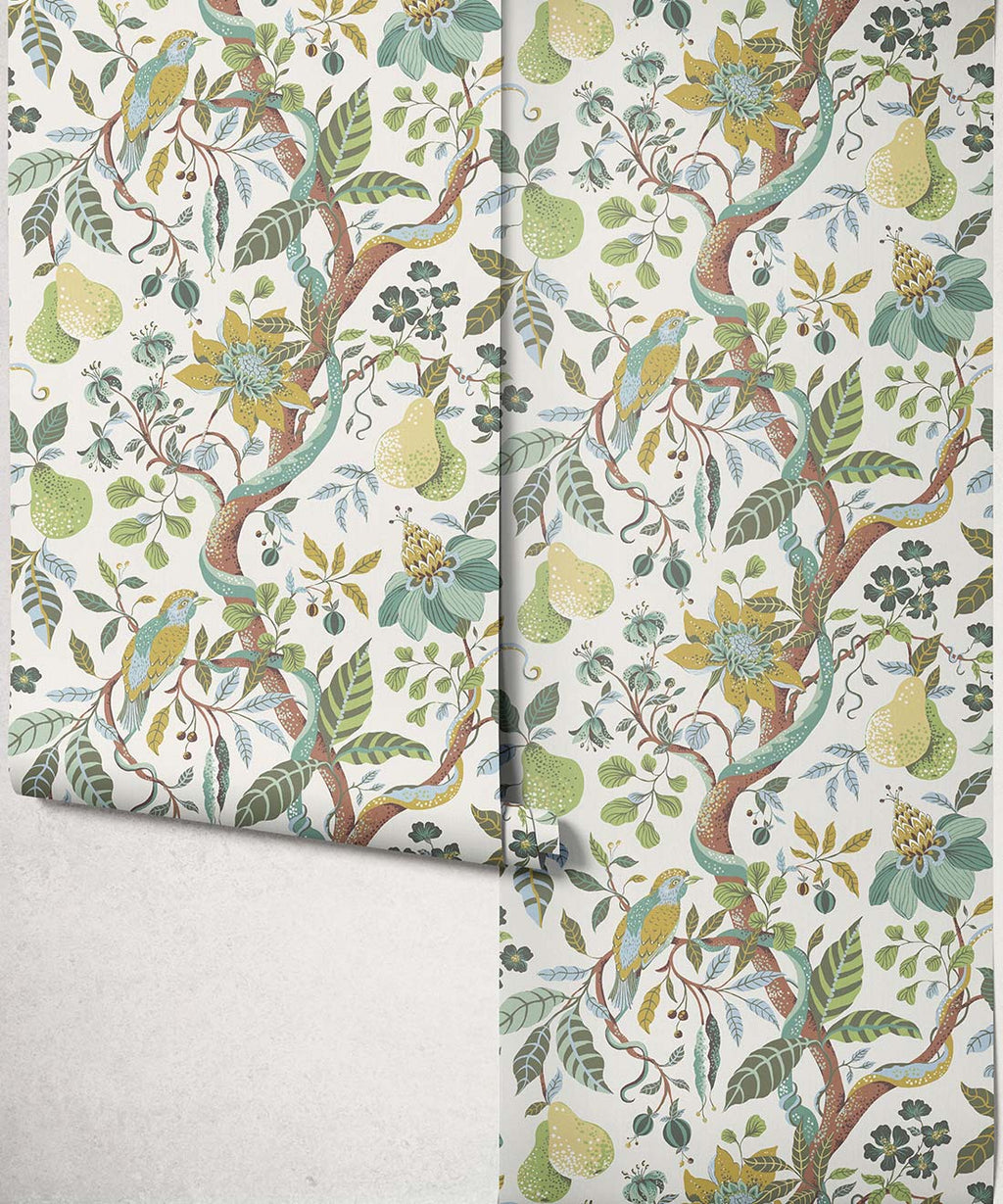 Pear Tree Decorative Textile Wallpaper, Seaglass