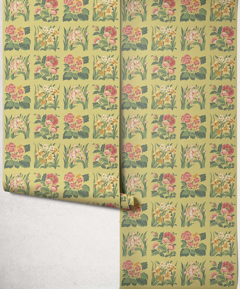 Flower Patch Decorative Textile Wallpaper, Chartreuse