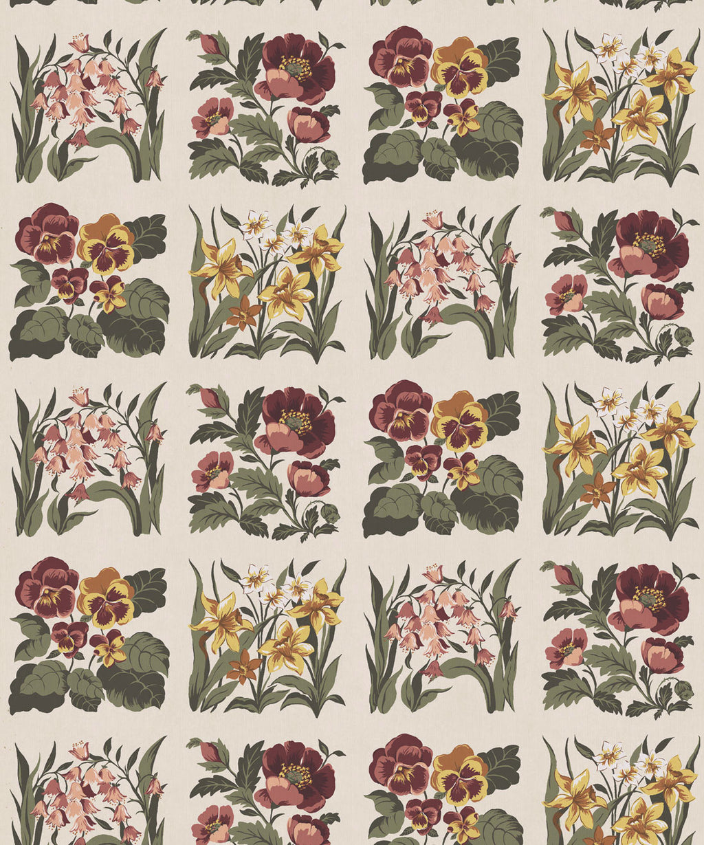 Flower Patch Decorative Textile Wallpaper, Plum