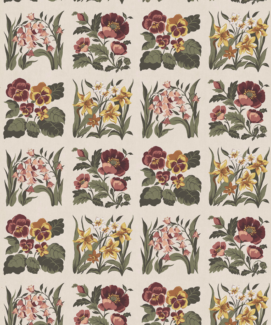 Flower Patch Decorative Textile Wallpaper, Plum