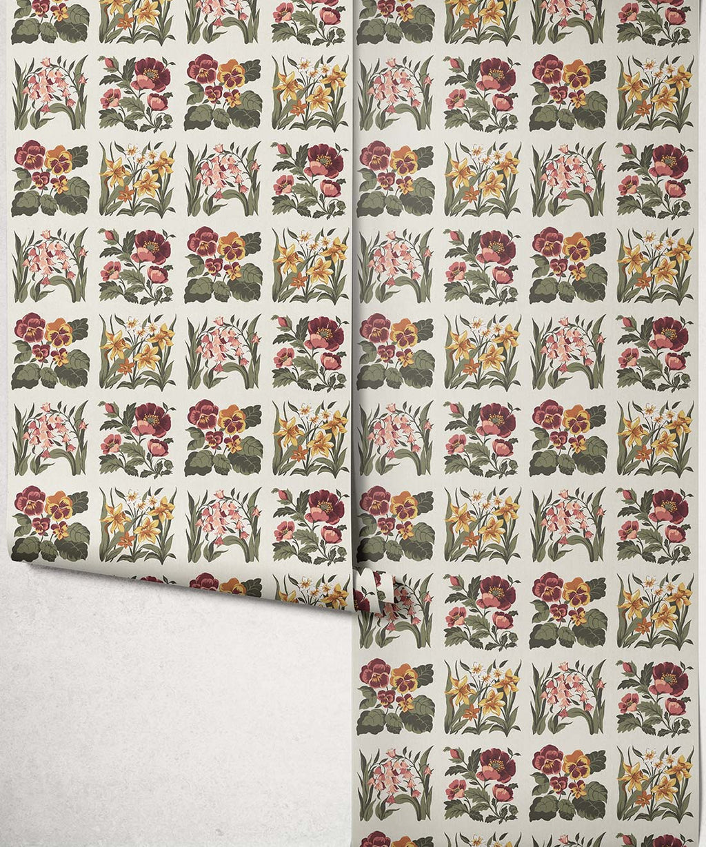 Flower Patch Decorative Textile Wallpaper, Plum