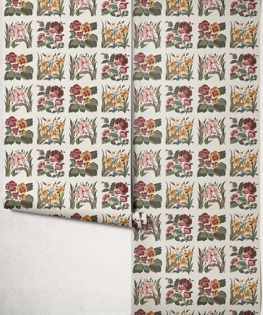 Flower Patch Decorative Textile Wallpaper, Plum