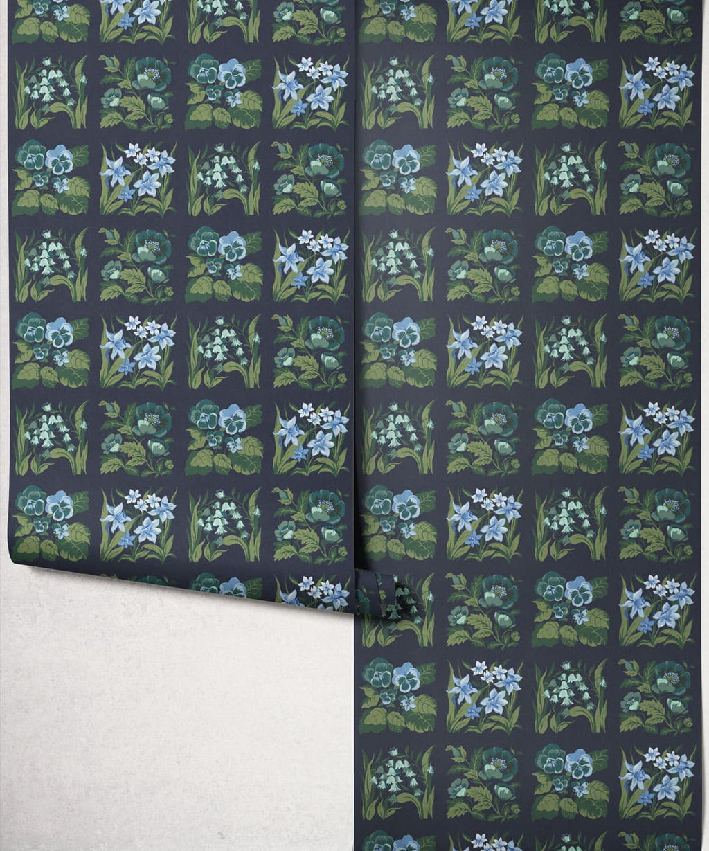 Flower Patch Decorative Textile Wallpaper, Teal