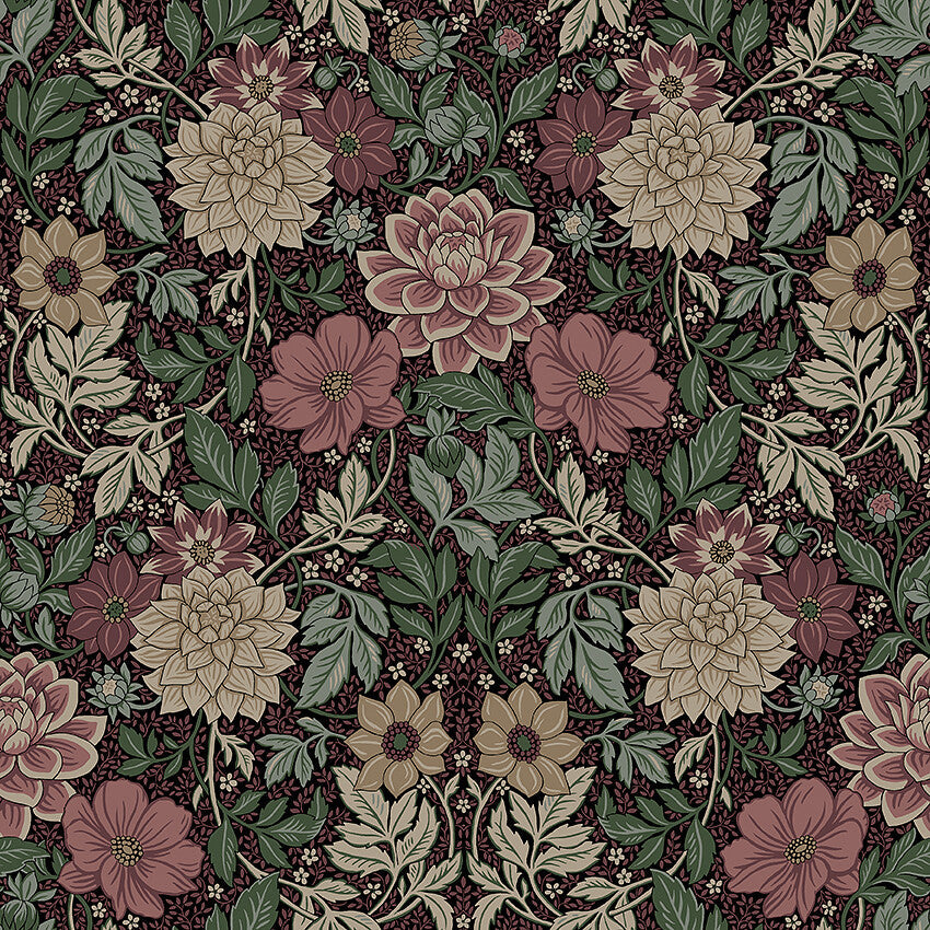 Dahlia Garden 7694 - Burgundy and Teal