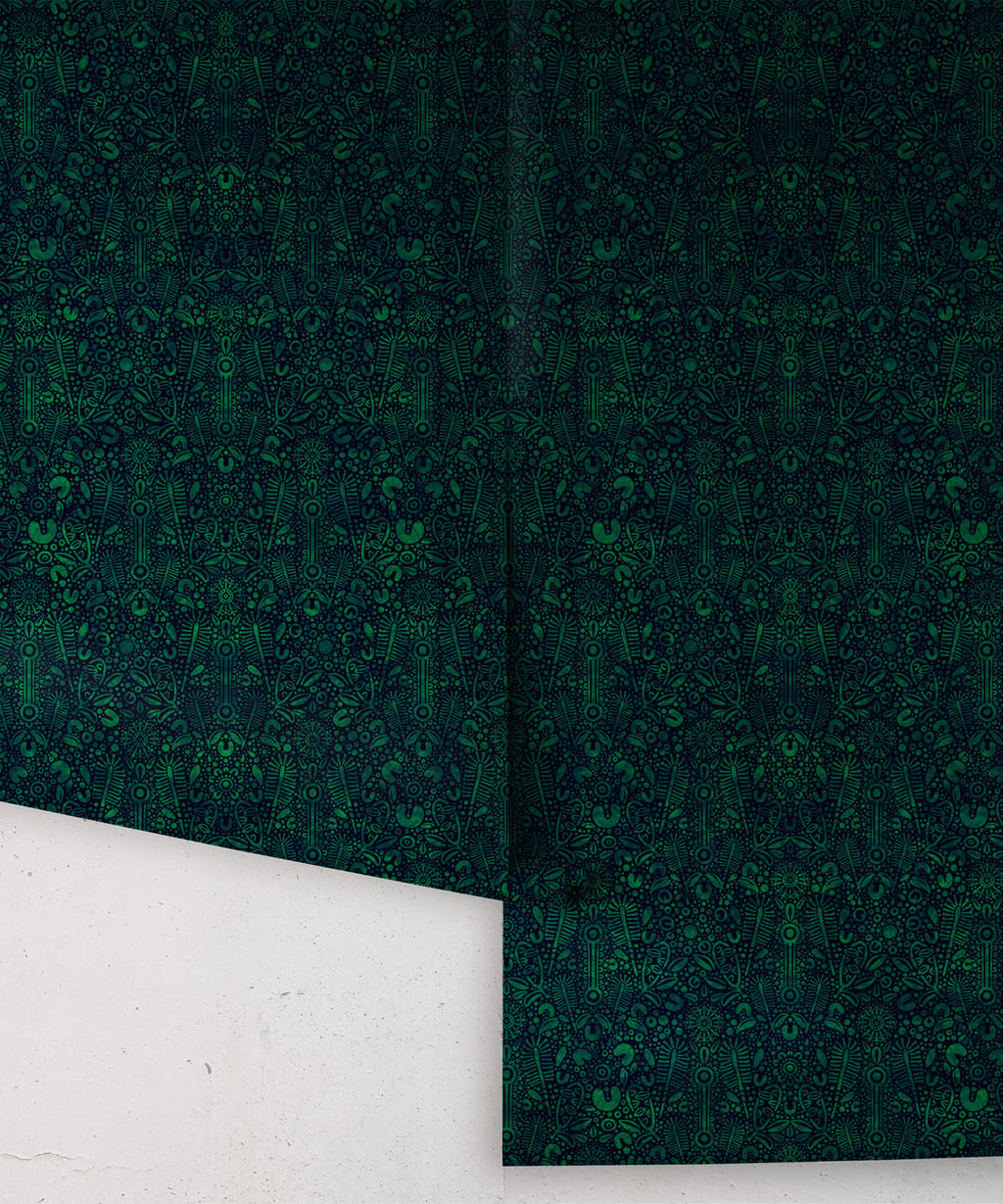 Banksia Bloom Wallpaper, Dark Green
