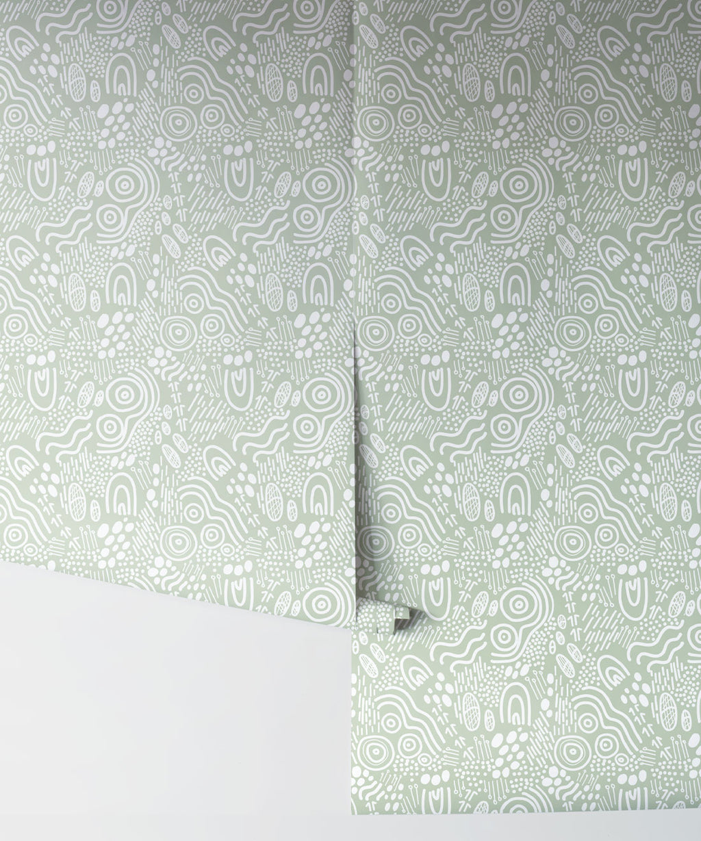 Landscapes Wallpaper, Sage & White