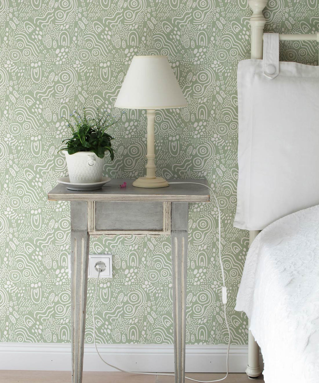 Landscapes Wallpaper, Sage & White