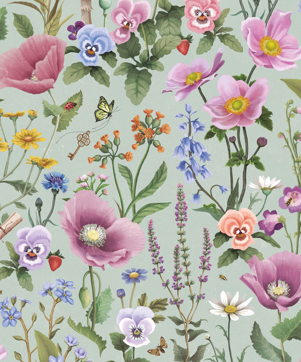 Garden of Dreams Wallpaper, Mint Grey
