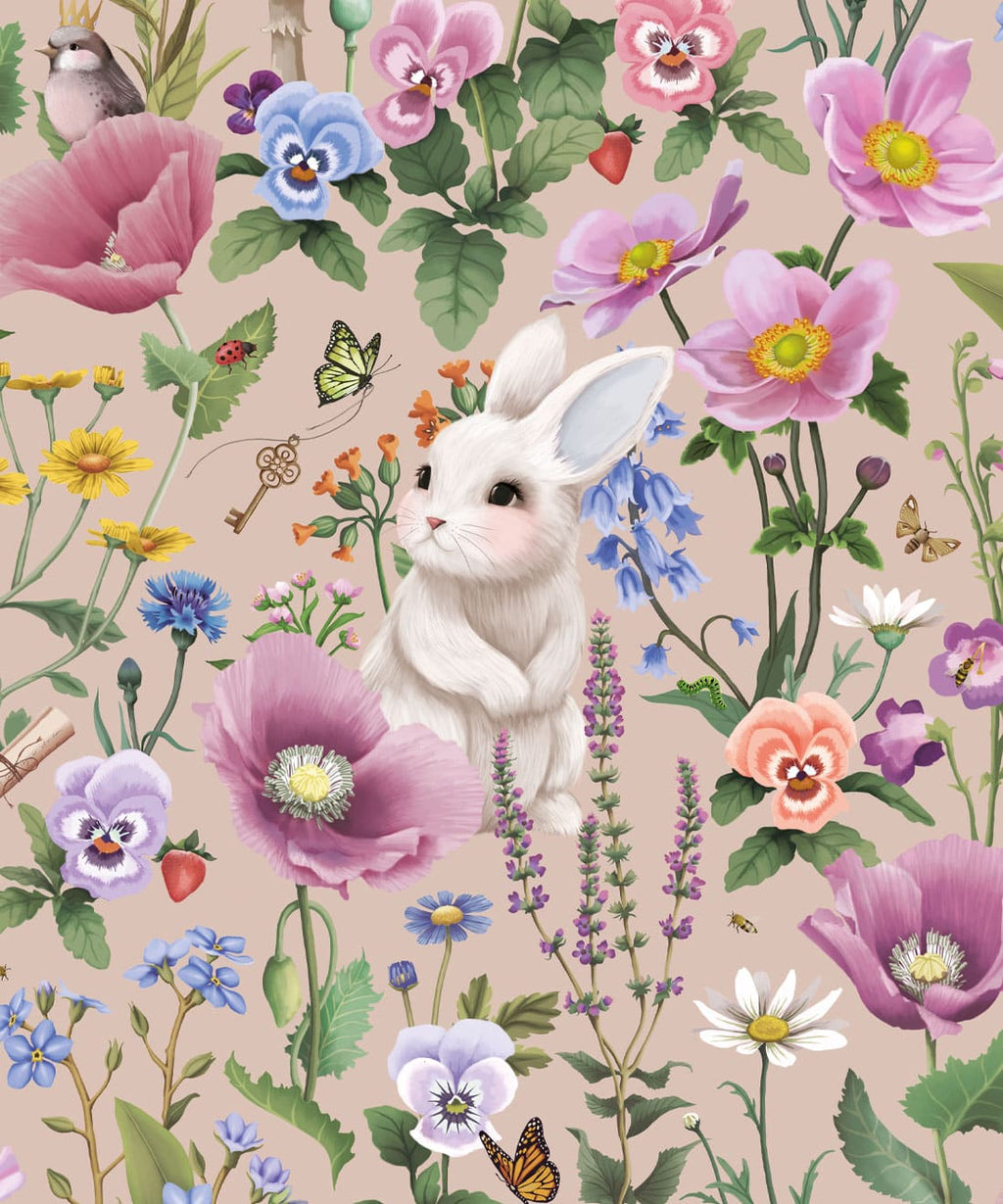 Garden of Bunnies Wallpaper, Autumn Taupe