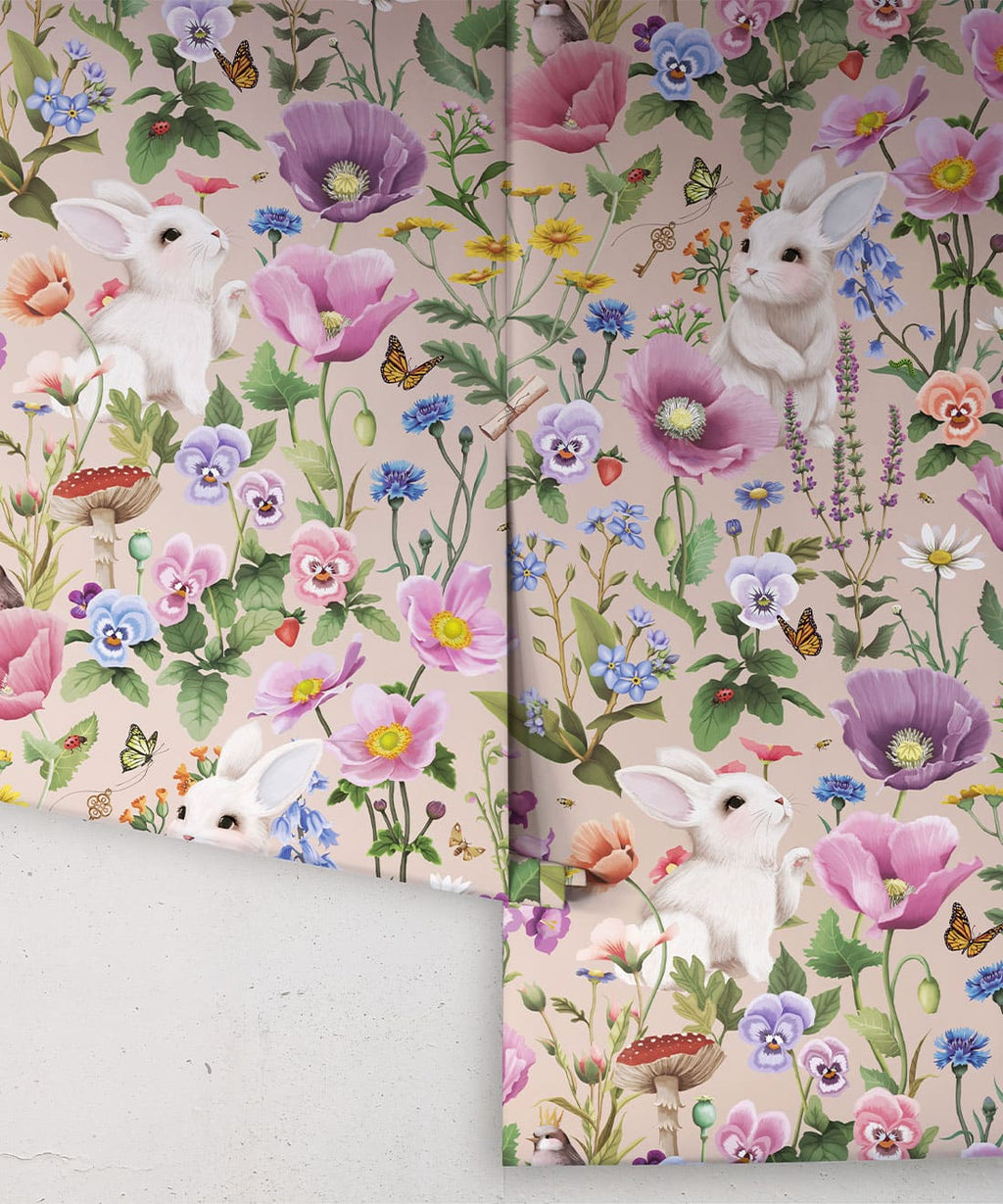 Garden of Bunnies Wallpaper, Autumn Taupe