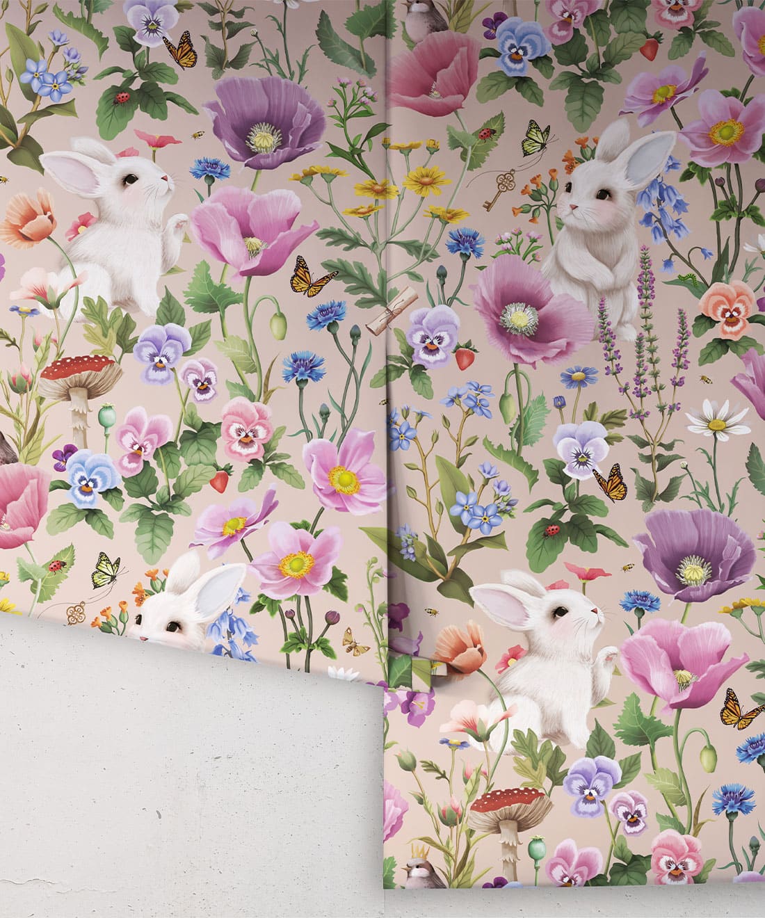 Garden of Bunnies Wallpaper, Autumn Taupe