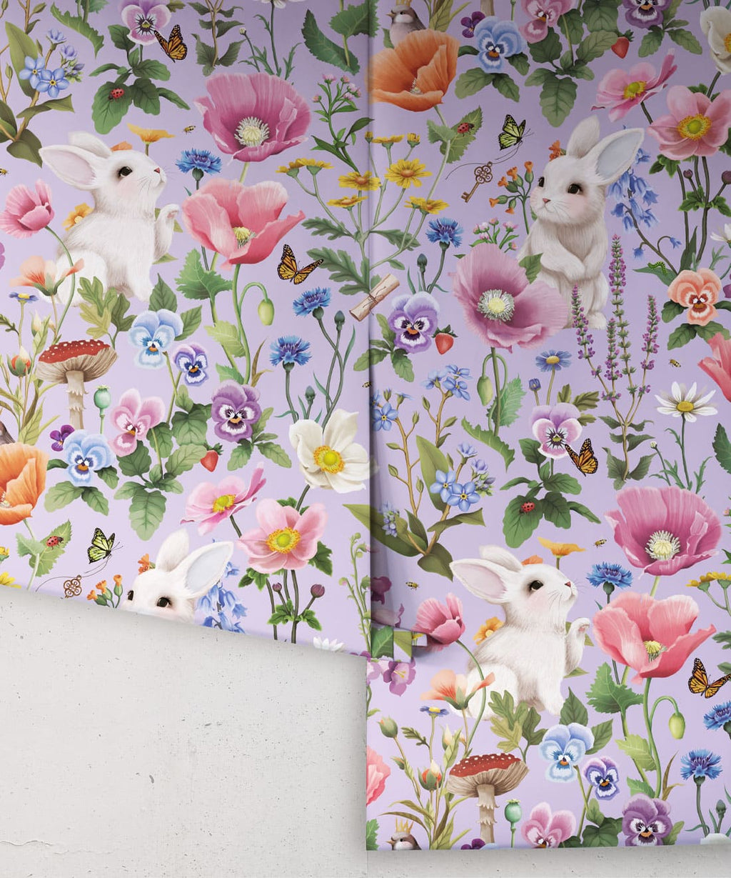 Garden of Bunnies Wallpaper, Lilac