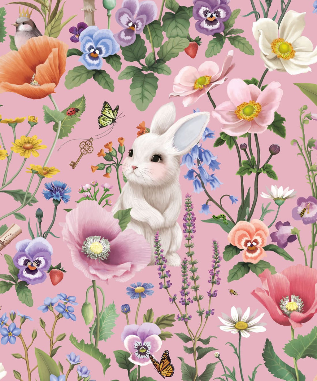 Garden of Bunnies Wallpaper, Pink Bloom