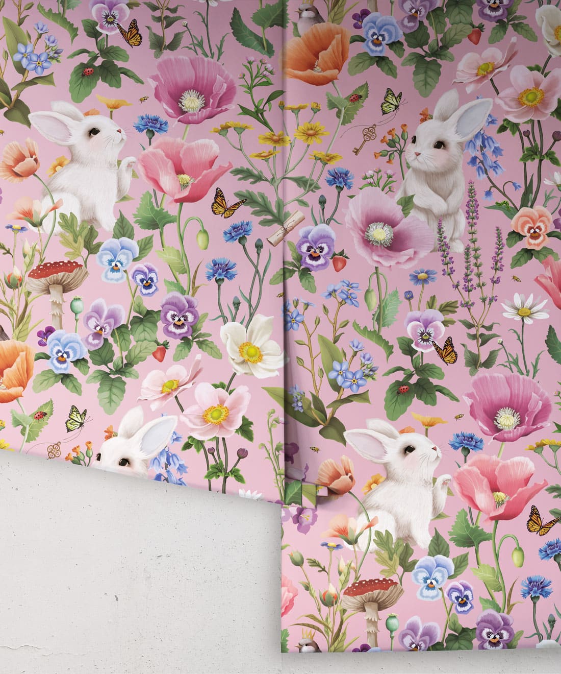 Garden of Bunnies Wallpaper, Pink Bloom