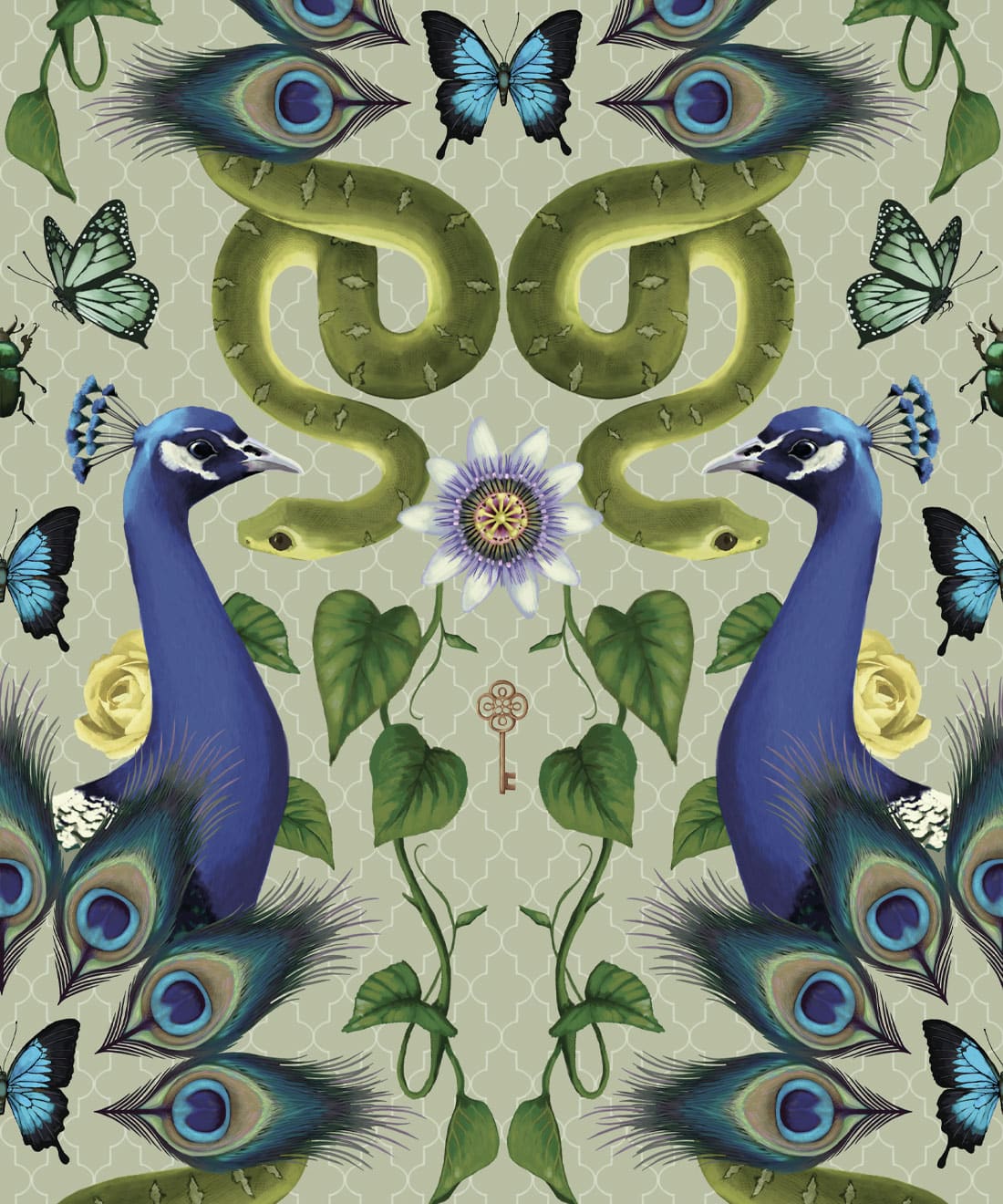 Garden of Elysium Wallpaper, Taupe Green