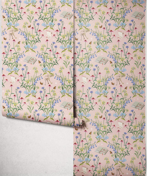 Papel pintado Prado de cuento, rosa empolvado