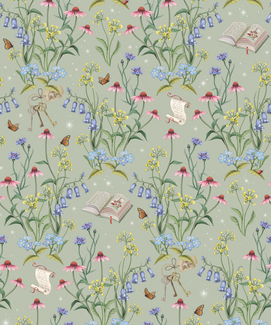 Storybook Meadow Wallpaper, Sage