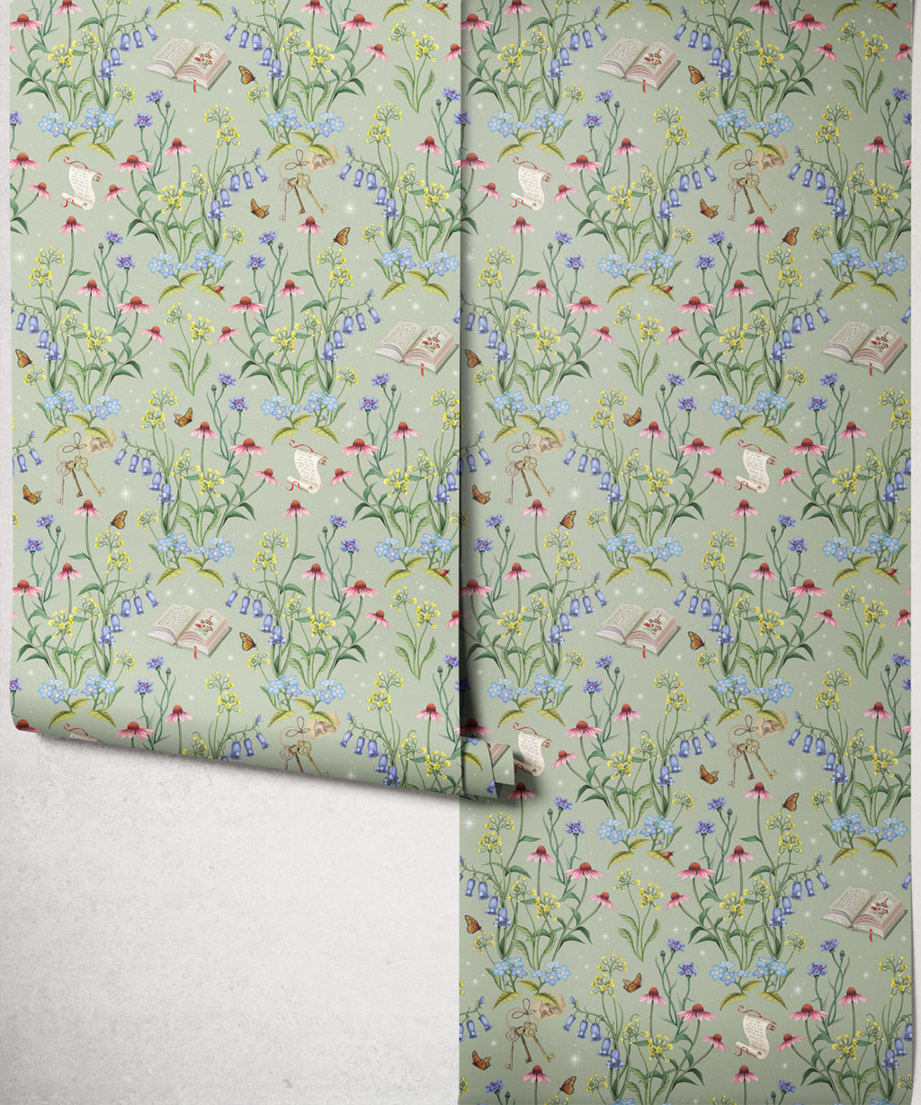 Storybook Meadow Wallpaper, Sage