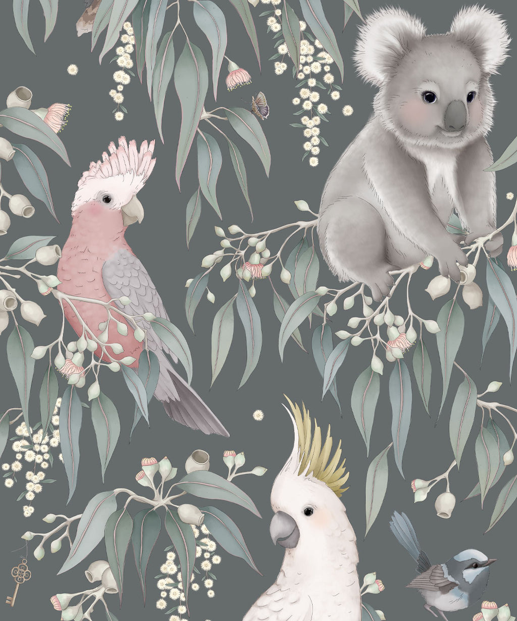 Bush Babies Wallpaper, Gum Gray
