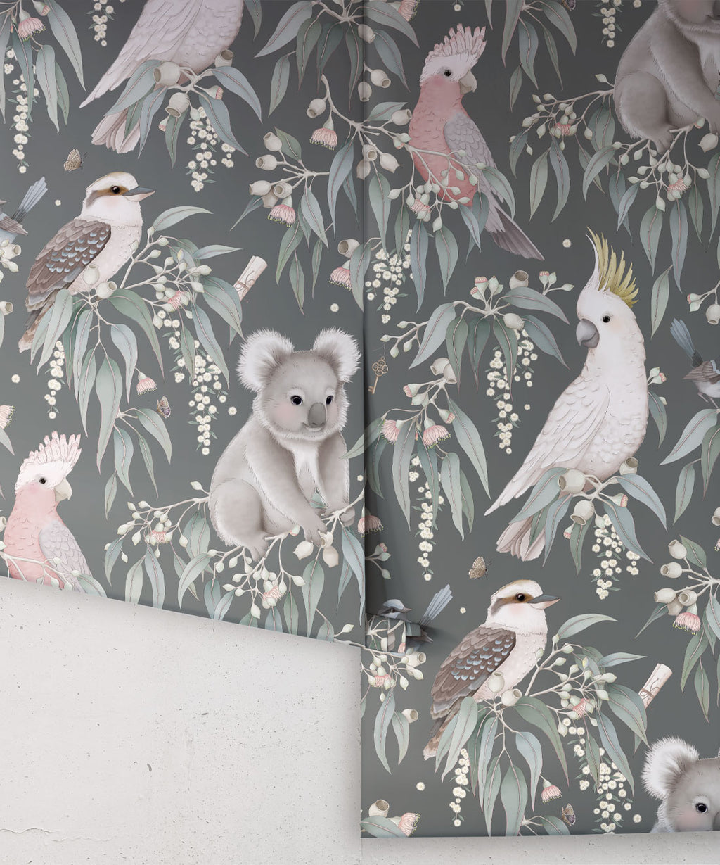 Bush Babies Wallpaper, Gum Gray