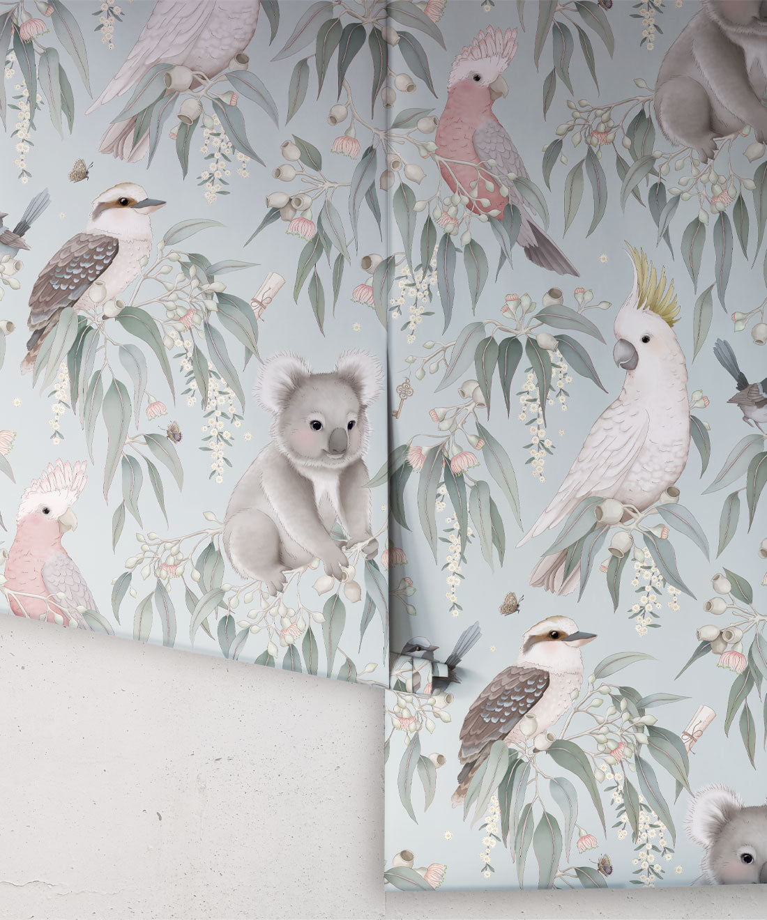 Bush Babies Wallpaper, Soft Blue